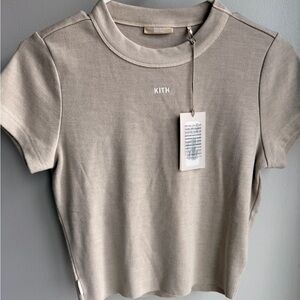 Kith Women's Taupe beige Short Sleeve mulberry ribbed Tee